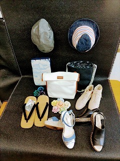 オリジナル生地を使った履き物、ブーケ、カバン、帽子
